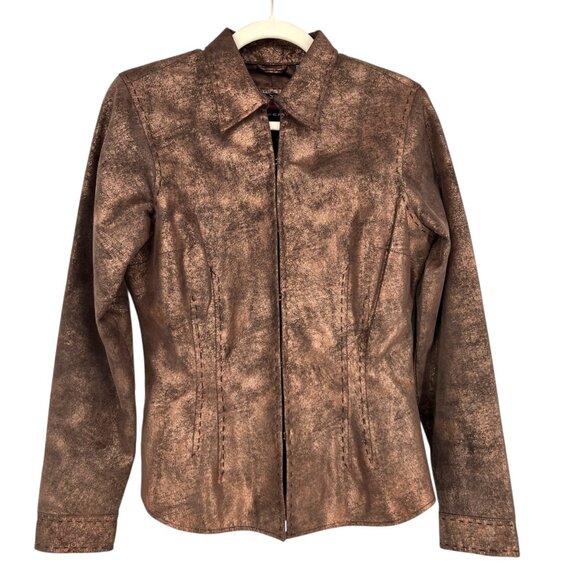 Roper Vintage Leather Jacket Brown Bronze Metallic Full Zip Size Small - Picture 1 of 16